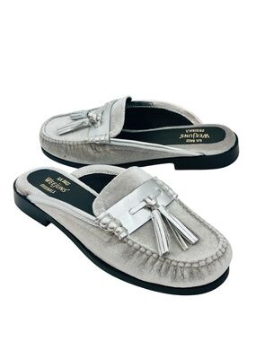 Weejuns G.H. BASS Women’s Willow Velvet Mules Size 6.5 Silver Tasseled NWOB